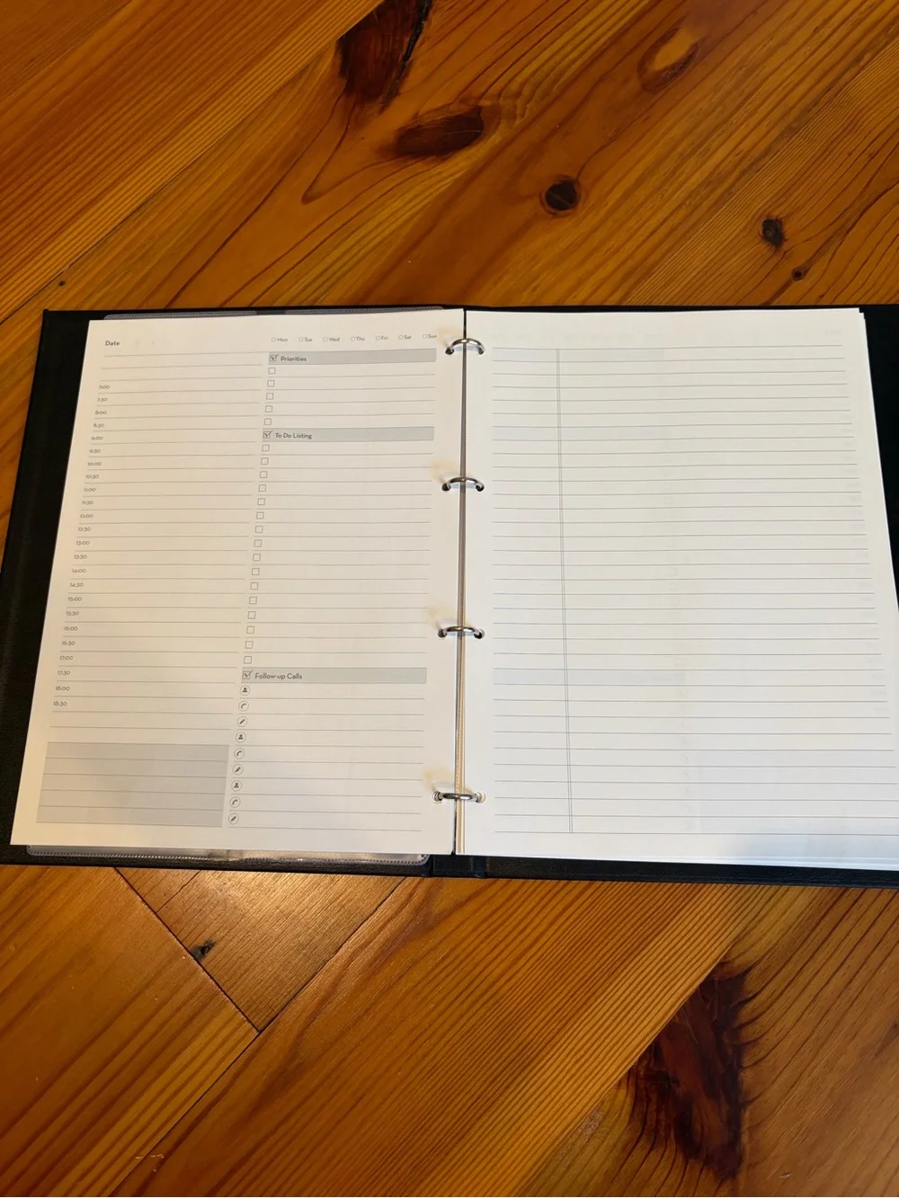 Emshoi 1-inch Black Leather Undated Daily Planner and Notebook